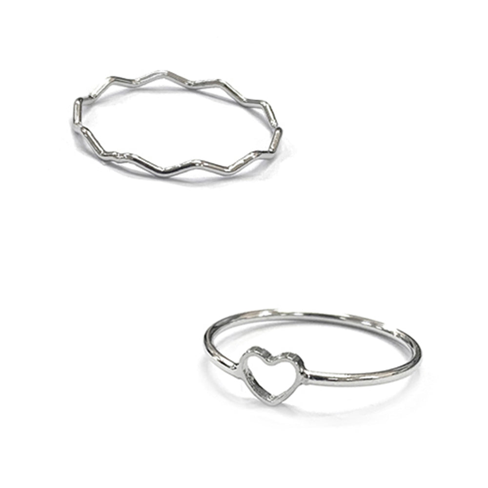 [SCALETTO] 1081 Unbalanced Line Heart Layered Rings [2SET] (Surgical Steel)