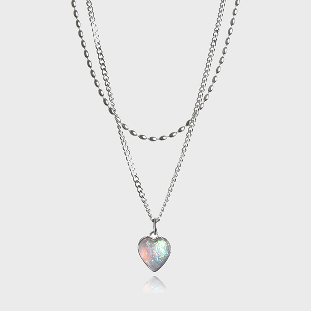 [SCALETTO] 1156 Aurora Heart Two Rows Layered Necklace [2SET] (Surgical Steel)