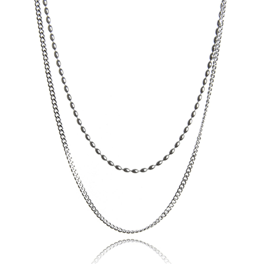 [SCALETTO] 1158 Two Rows Layered Chain Necklace [2SET] (Surgical Steel)