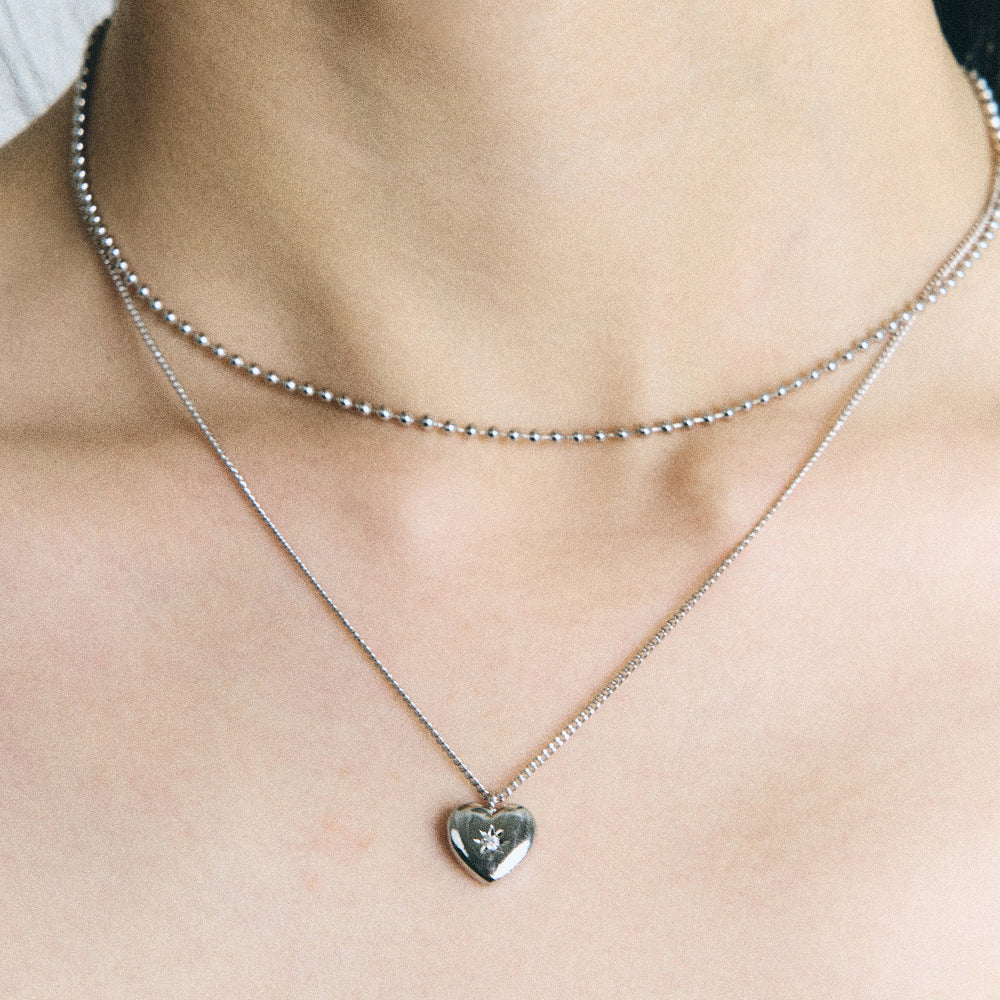 [SCALETTO] CKE201 Tow Rows of Heart Layered Necklace [2SET] (Surgical Steel)