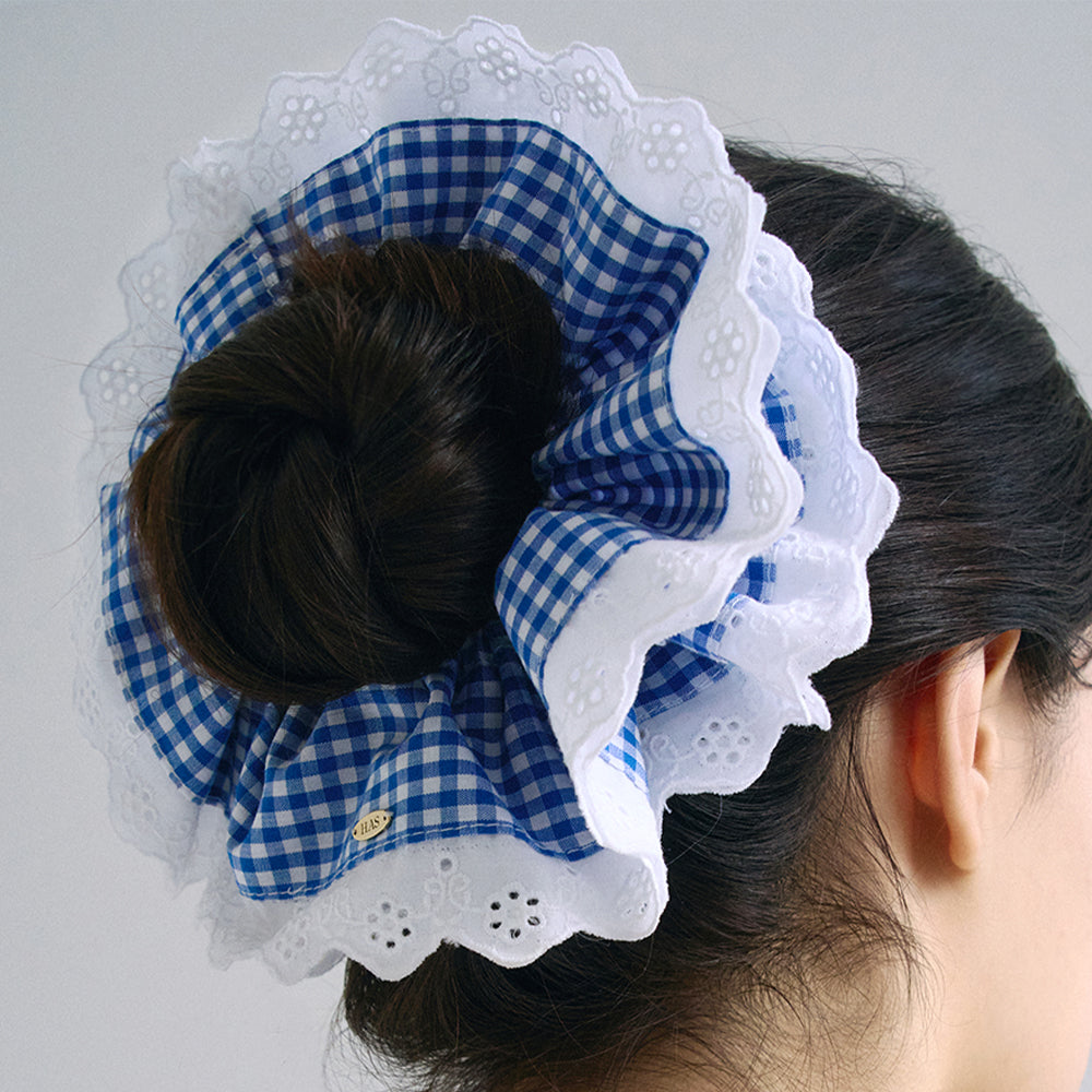 [HAS] HSU002 Ruffle Lace Check Scrunchie