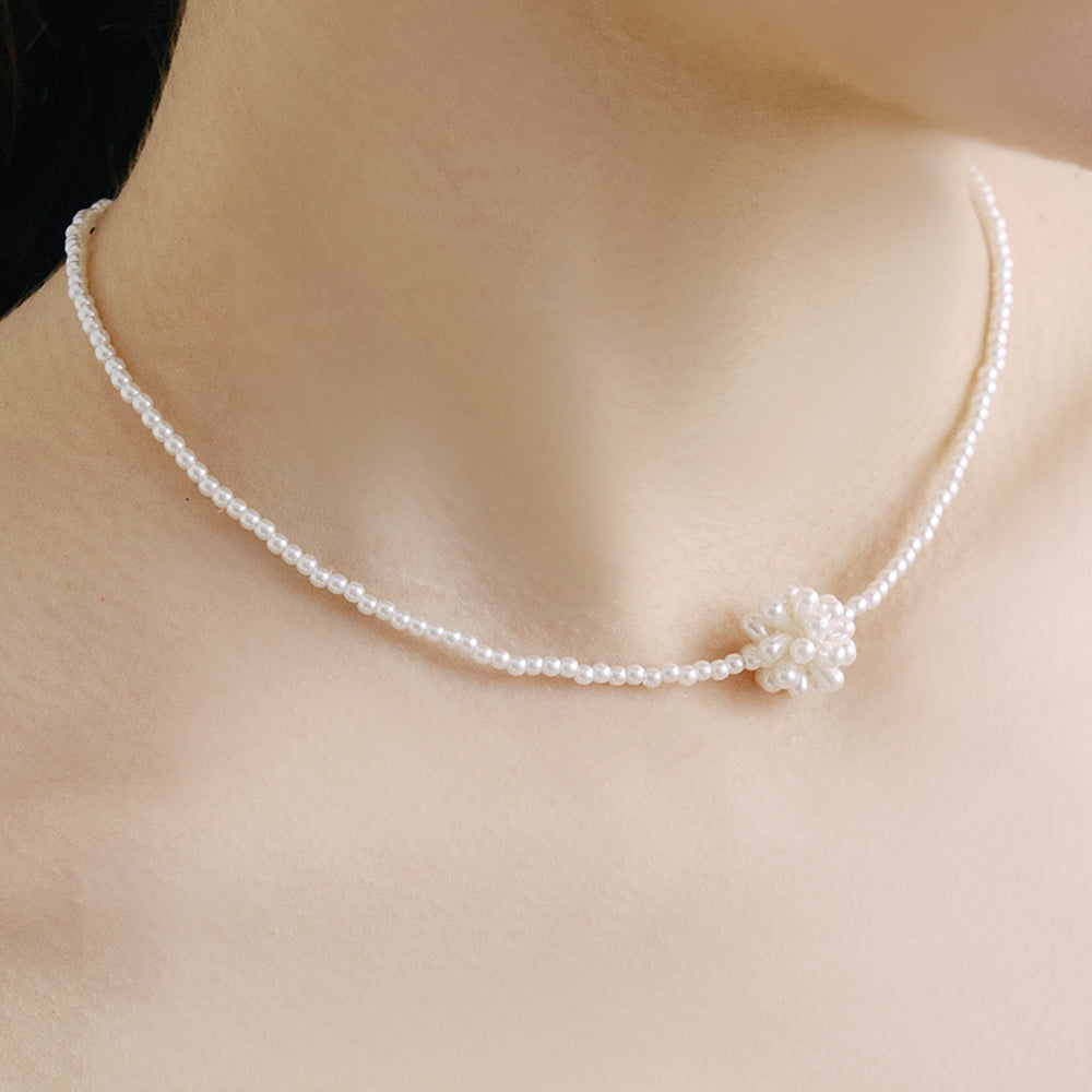 [HAS] HSU021 Floral Pearl Choker Necklace