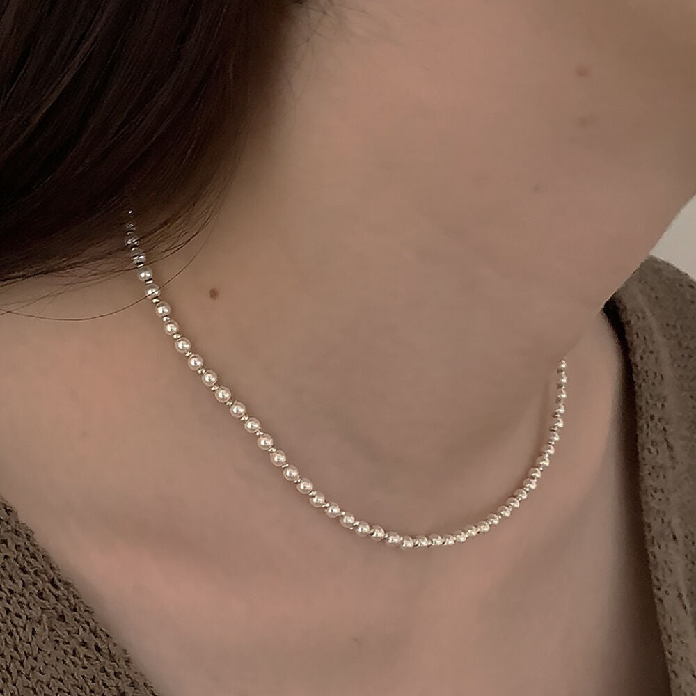 [HAS] SF009 Basic Pearl Silver Ball Necklace