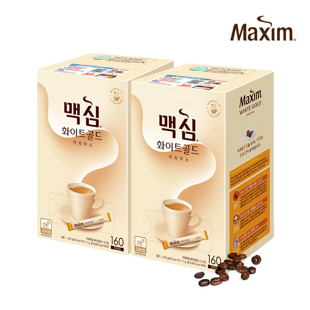[MAXIM] Mocha White Gold Mild Instant Coffee Mix - (1box : 160sticks) | Halal